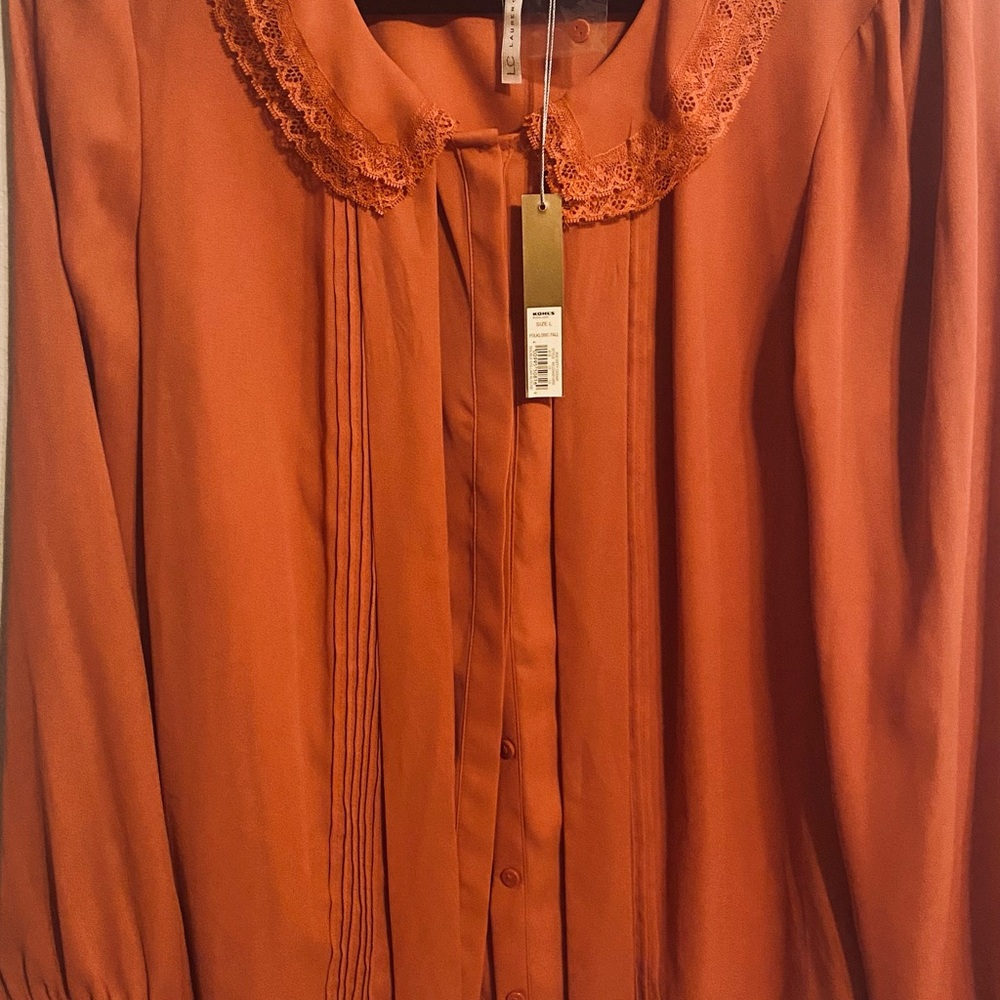 LC Lauren Conrad Terracotta Blouse with Lace Collar